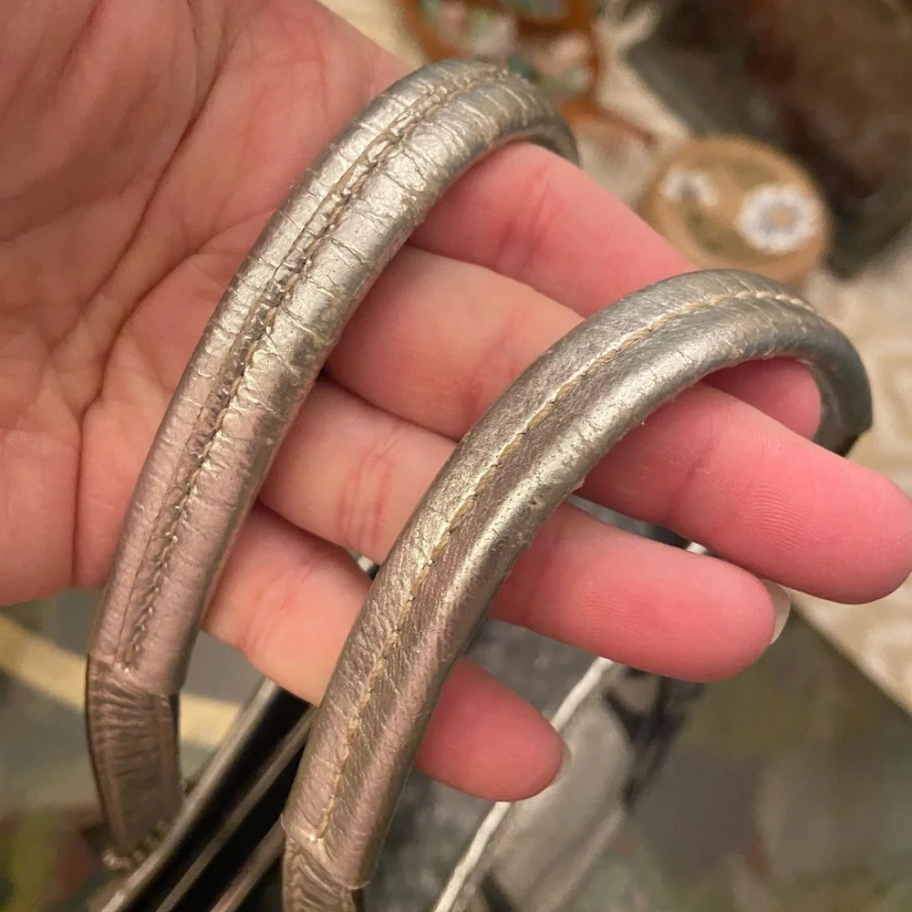 Authentic Coach Denim & Metallic Silver Signature Kisslock Y2K Bag - Picture 10 of 11